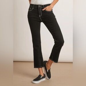 Velvet Graham & Spencer Kaia Mid Rise Black Jeans Contrast White Stitching Crop